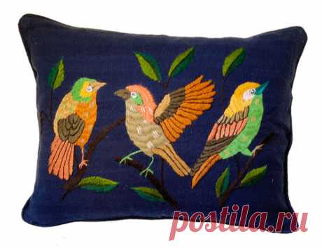 Pillows - Embroidered Bird Imagery - Cultural Cloth Store