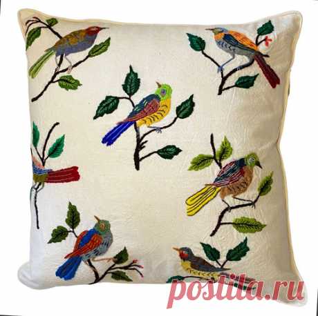 Pillows - Embroidered Bird Imagery - Cultural Cloth Store