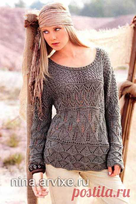 Ажурный пуловер. Вязание спицами