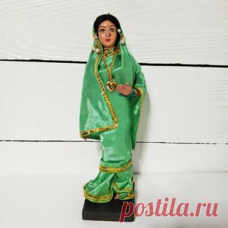Beautiful Handmade Folk Art Indian Woman Doll Figurine Green Dress Nose Piercing | eBay
