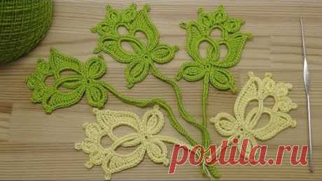 Вязание мотива для ирландского кружева ЦВЕТОК СО СТЕБЕЛЬКОМ crochet motifs