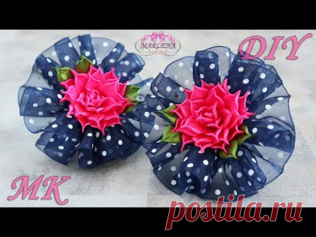 Банты 🌸 из органзы. Розочки 🌹 из узких лент. Канзаши МК/DIY