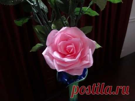 How to make tissue paper rose flower with wrapping method / Valentine's day craft