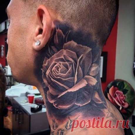 Татуировка роза на шее (66 фото)