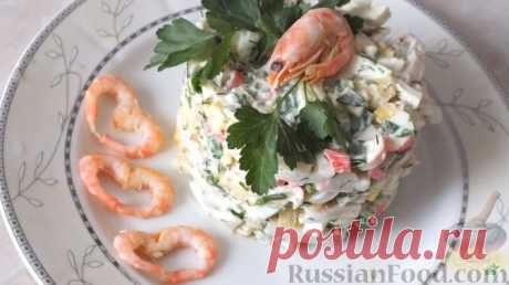 Рецепт: Салат с кальмарами и крабовыми палочками на RussianFood.com