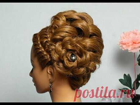 ▶ Праздничная прическа, вечерняя прическа. Romantic braided updo - YouTube