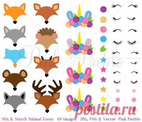 Mezclar y combinar cara animal Clipart unicornio imágenes | Etsy