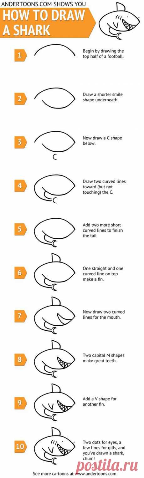 How to draw a cartoon shark | учимся рисовать