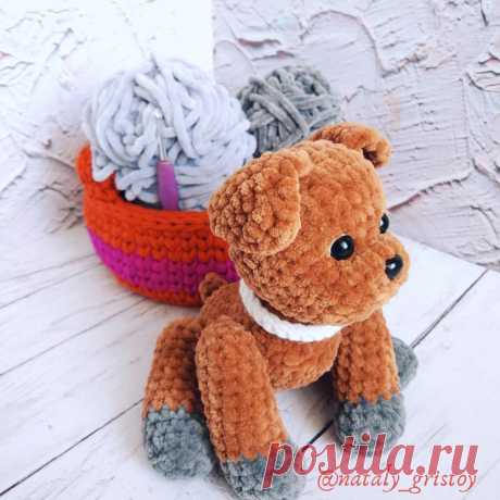 PDF Милый Щенок крючком. FREE crochet pattern; Аmigurumi animal patterns. Амигуруми схемы и описания на русском. Вязаные игрушки и поделки своими руками #amimore - Собака, пёс, плюшевая собачка, щенок из плюшевой пряжи, пёсик.