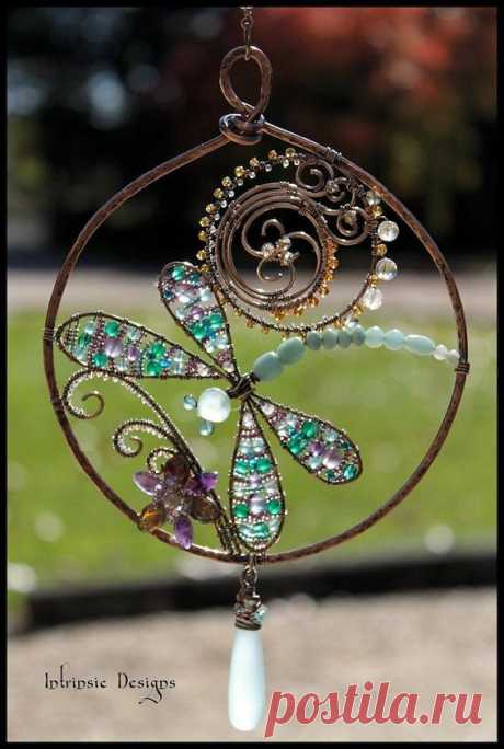 Multi Gemstone and Wire Dragonfly Suncatcher with by CathyHeery, $65.00 A dragonfly on your patio is said to bring good fortune to your home(so it'…