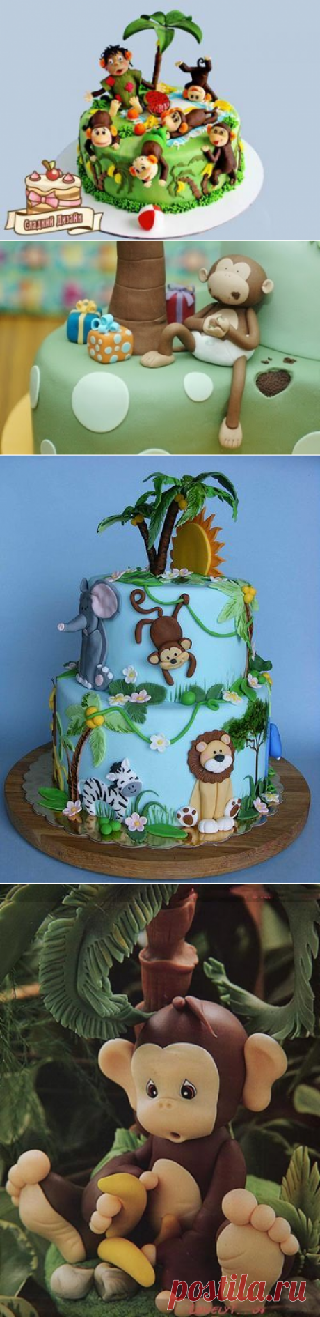 Как сделать образы обезьяны из мастики с бананами, пальмой, украсить торт?