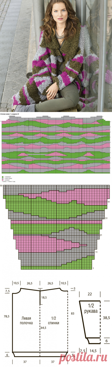 Объемное пальто из пряжи-букле - схема вязания спицами. Вяжем Пальто на Verena.ru