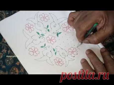 Kolam | Easy Rangoli | Muggulu | Rangoli with Bird Design By Amma Arts