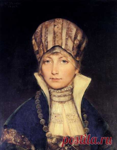 Wilhelm Menzler. 1846-1926.Portrait of Woman in a Bonnet