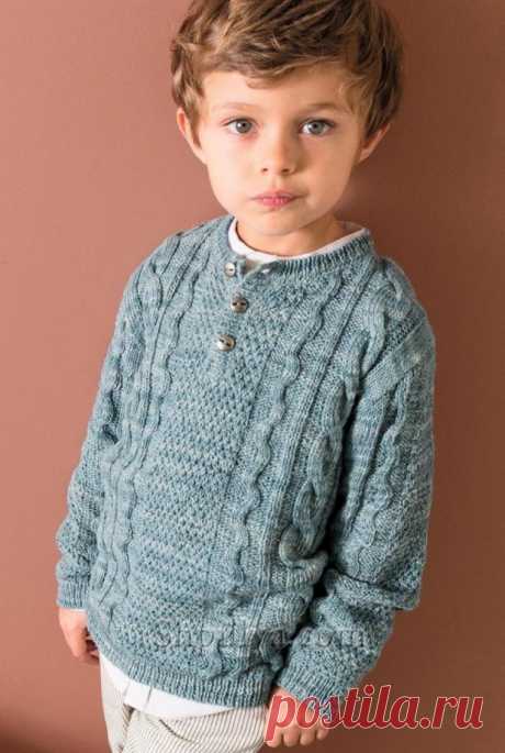 Вязаный пуловер с фантазийным узором для мальчика — Shpulya.com - схемы с описанием для вязания спицами и крючком