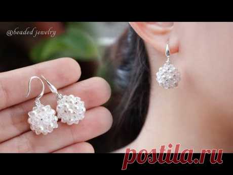 Swarovski beaded ball earrings. Super easy to make for beginners. Beading tutorial