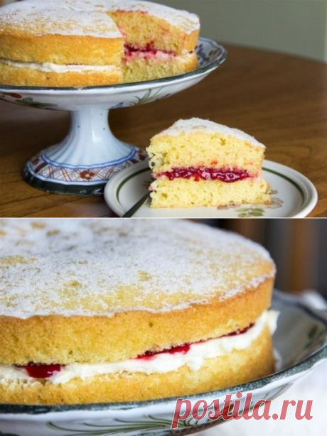 Традиционно английский бисквит &quot;Королевы Виктории&quot; - легкий, воздушный пирог с джемом - идеален к чаю