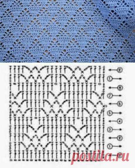 Продолжаю тему ажурных ромбов. Делюсь подборкой из 20 схем для вязания футболок, топов, джемперов, кардиганов, платьев, палантинов. Крючок | Министерство вязальных дел | Дзен