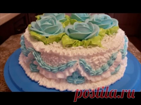 Торт с цветами Украшаем торт белково заварным кремом Cake decoration Праздничный торт