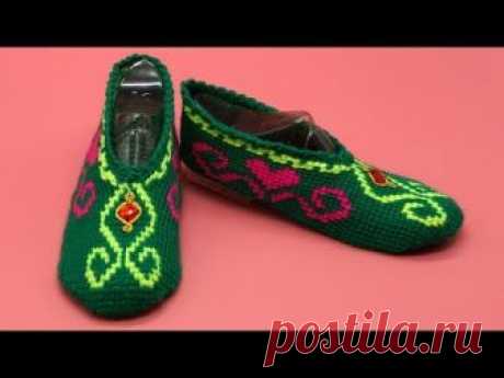 Тапочки крючком. Тунисское вязание. Следки крючком. (crochet slippers)