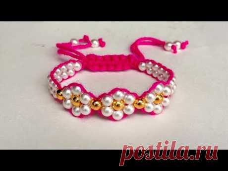 Beautiful pearls flower bracelet making at home || how to make bracelet || bracelet making