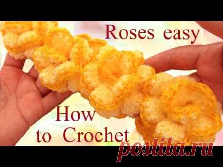 Como hacer rosas continuas con Crochet aprende fácil a tejer - How to crochet a flower