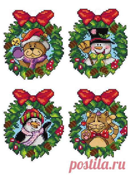 4-Charming Christmas Wreaths on Plastic Canvas Counted Cross Stitch Ki | Orenco Originals LLC