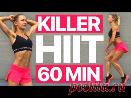 60 MIN FULL BODY FAST FAT KILLER HIIT WORKOUT // At Home (No Equipment)