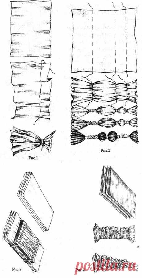 Батик-ручная роспись тканей : узелковый батик, способы складывания тканей и завязывания узелков