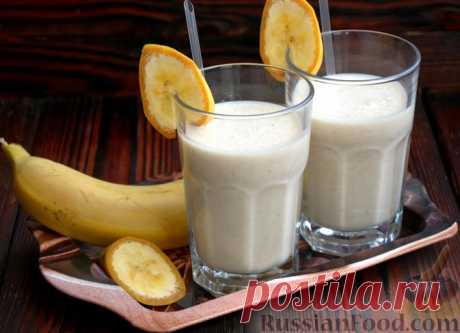 Рецепт: Молочный коктейль с бананом, мёдом и овсяными хлопьями на RussianFood.com