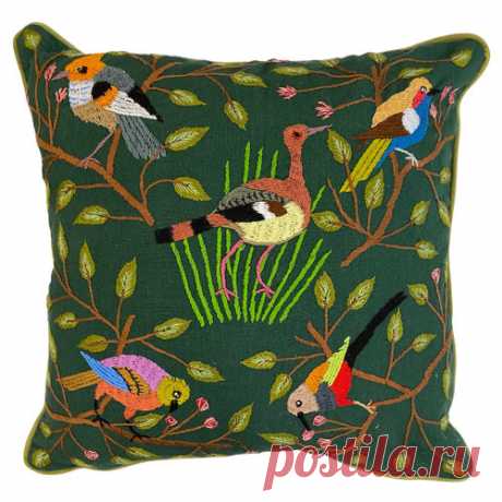 Pillows - Embroidered Bird Imagery - Cultural Cloth Store