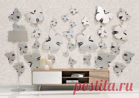3Д обои с бабочками под барельеф. Объемная композиция визуально расширит пространство комнаты и придаст интерьеру современный вид.