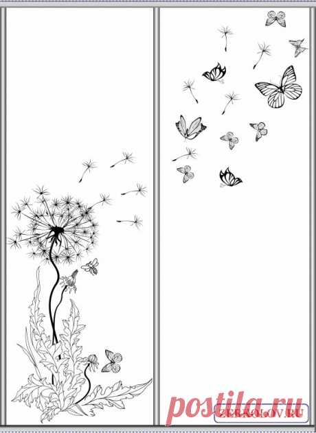 Пескоструйный рисунок бабочки и одуванчик | Хороший дизайн: Скинали Фрески Фотообои Пескоструйные рисунки