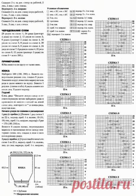 Схема юбки спицами