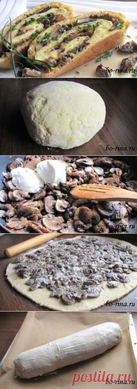 Рулет с грибами (картофельное тесто)