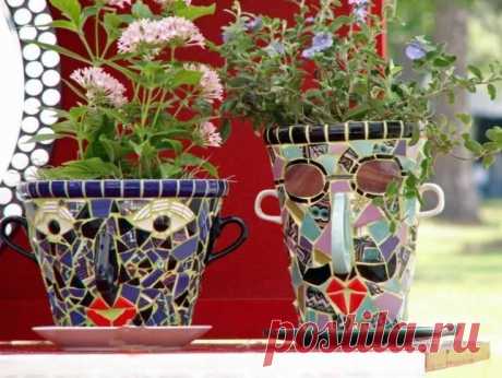 Декорируем цветочный горшок мозаикой из битой посуды – Ярмарка Мастеров