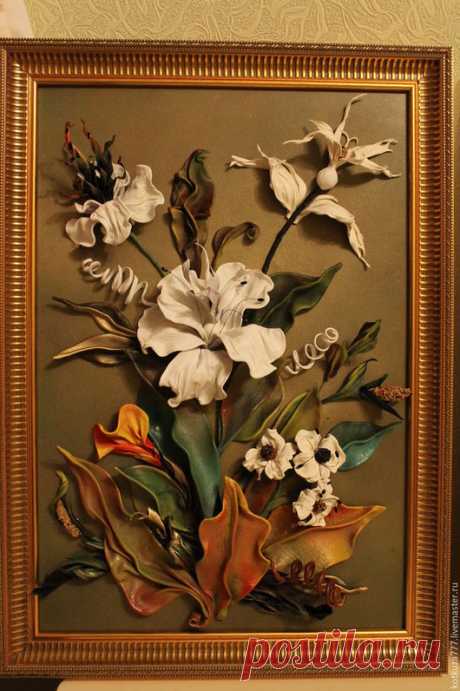 Купить Фантазийные цветы №3 - комбинированный, белый, панно, картина в подарок, картина для интерьера