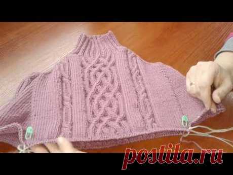 Метод непрерывного вязания спицами. Свитер с аранами. Часть 3. Кnit sweater.