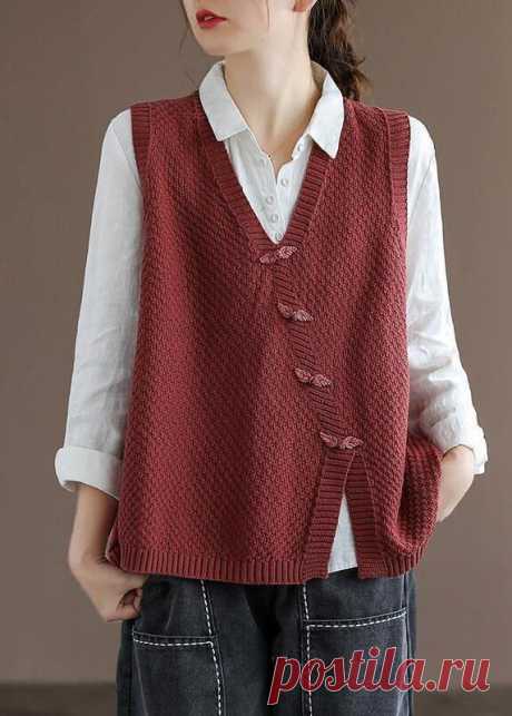 2021 Plus Size Women Button Knit Split Sleeveless Vest Sweater