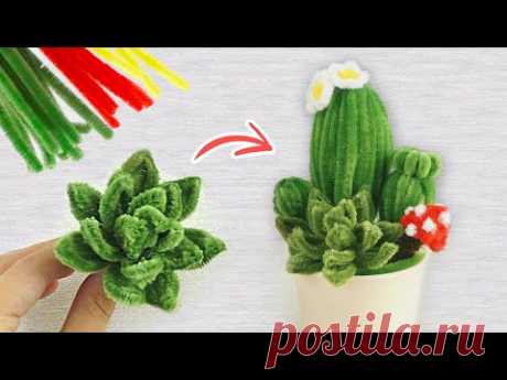 DIY Simple Cactus 🌵 and Mushroom  with Pipe Cleaner | Pipe Cleaner Crafts | Room Decor Ideas