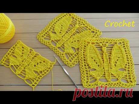 Очаровательный КВАДРАТНЫЙ МОТИВ "Бабочка" ВЯЗАНИЕ КРЮЧКОМ  Crochet motif tutorial patterns