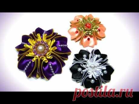 Цветы и бантики канзаши из лент, МК /DIY satin ribbon flower, kanzashi