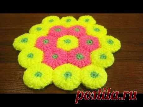 Коврик крючком. Вязание коврика. Мотивы крючком. Витые столбики. (rug crochet)