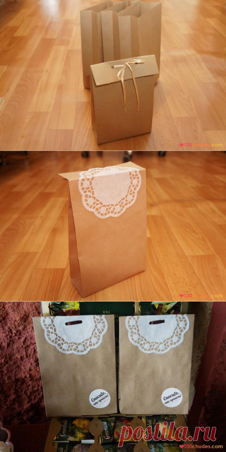 Пакет из крафт-бумаги без выкройки | 100 Чудес