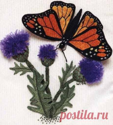 МК по объемной вышивке - Бабочка-монарх.