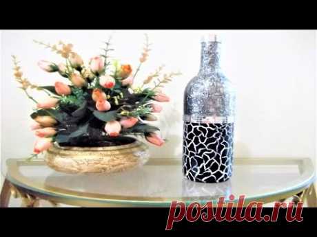 DIY | GARRAFA DECORADA COM PAPEL ALUMINIO E FALSO CRAQUELADO - Decorando Com Brilho