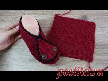 Простые следки спицами из прямоугольников 🍒 Eatzy Rectangle Slippers knitting pattern