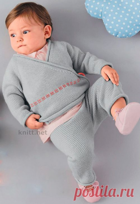 Жакет с запахом и штанишки для малыша | knitt.net