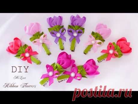 МИНИ-ЗАЖИМЫ С ЦВЕТАМИ, МК / DIY RIBBON FLOWERS HAIRCLIPS