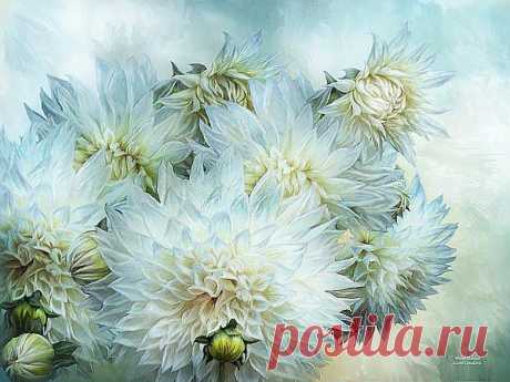 White Dahlias Mixed Media by Carol Cavalaris - White Dahlias Fine Art Prints and Posters for Sale